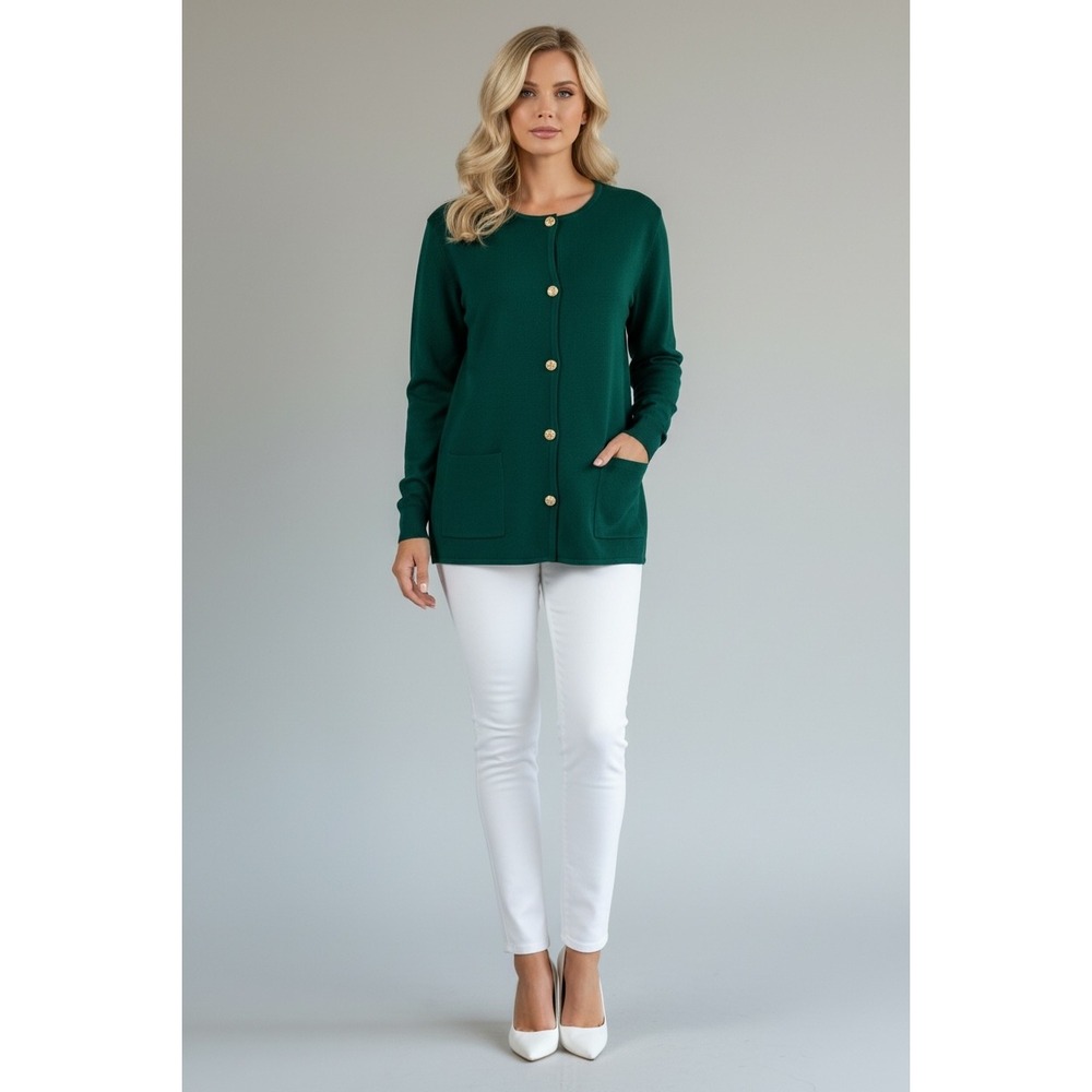 NEW Grace Karin Emerald Green Large Button Front Cardigan‎ Sweater Gold Buttons